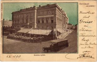 1899 (Vorläufer) Arad, színház épület, lóvasút, Szabadságharci emléktárgyak országos múzeuma. Lengyel L. kiadása / theatre, horse-drawn tram, museum of the Hungarian Revolution of 1848 (EK)