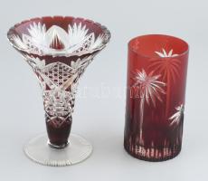 Bordó kristály váza és pohár. Hibátlanok 15 cm, 14 cm