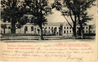 1902 Nagyvárad, Oradea; Magy. kir. honvéd huszár laktanya. Helyfi László kiadása / Königl. ung. Landwehr-Husaren-Kaserne / military hussar barracks (EK)