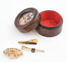 Kínai ékszerdobozka tartalommal, szép állapotban, d: 7,5 cm