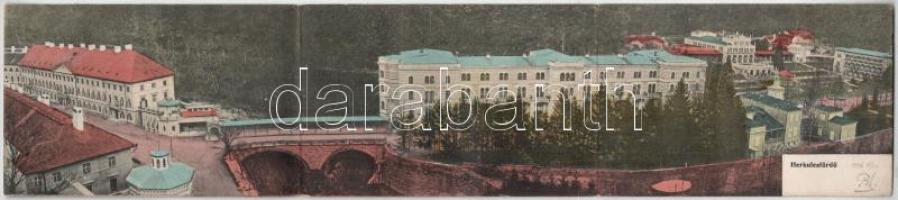 1906 Herkulesfürdő, Baile Herculane; Deixner Fanny - 3-részes kinyitható panorámalap / 3-tiled folding panoramacard (fa)
