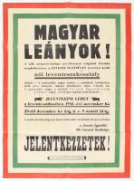 1941 Magyar leányok! Női leventeszakosztály plakát. Lading János könyv- és műnyomdája, Kisújszállás. Hajtásnyomokkal, lapszéli apró sérülésekkel, 63x46 cm