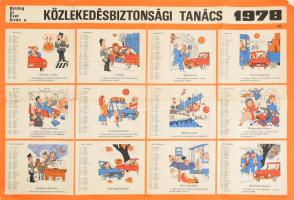 1978 Közlekedésbiztonsági Tanács naptár-plakát, hajtva, kisebb sérülésekkel, 67x47 cm