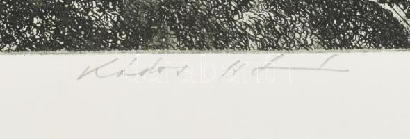 Kádas István (1941-): Budapest, Lánchíd, bazilika. Rézkarc, papír, jelzett, számozott (5/100). 21×35...