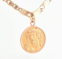 Arany (Au/14k) nyaklánc, Krisztus medállal, jelzett, nettó: 9,9 g. h: 51 cm