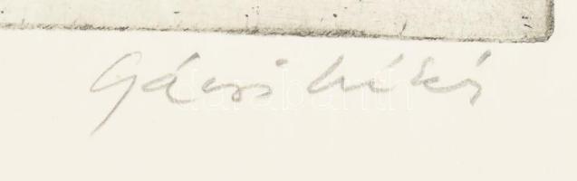 Gácsi Mihály (1926-1987): Felszabadulásunk emlékére. Rézkarc, papír, jelzett, 30×48 cm