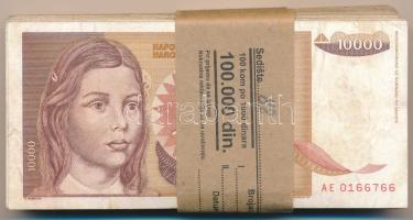 Jugoszlávia 1992. 10.000D (88x) nem eredeti kötegelővel T:III,III- Yugoslavia 1992. 10.000 Dinara (88x) with not original currency strap C:F,VG