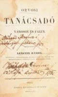 Lengyel Dániel: Orvosi tanácsadó városon és falun. Szerk.: - - . Pest, 1861., Heckenast Gusztáv, 2+462 p. Korabeli félbőr-kötés, rossz állapotban, kopott, sérült borítóval, kopott gerinccel, a könyvtest elvált a borítótól és szétvált, possessori bejegyzésekkel, az utolsó lap hiányzik.