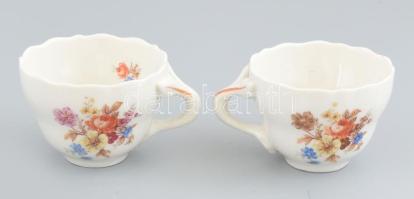 Aquincum Hüttl Tivadar Budapest, virágmintás mokkás csésze, 6db, jelzett, egyik csészén hajszálreped...