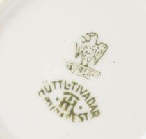 Aquincum Hüttl Tivadar Budapest, virágmintás mokkás csésze, 6db, jelzett, egyik csészén hajszálreped...