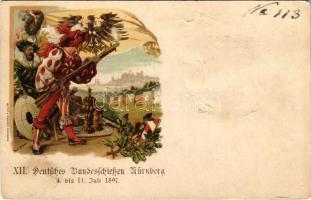 1897 (Vorläufer) XII. Deutsches Bundesschießen Nürnberg 4. bis 11. Juli 1897 / German federal shooting championship in Nuremberg 1897. Ritter & Kloeden Art Nouveau, floral, litho (b)