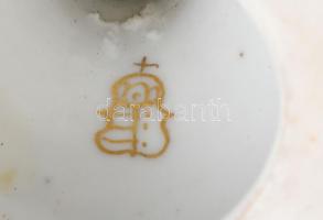 Antik relief szerű puttós füles váza, kézzel festett porcelán, jelzett: "arany címeres", k...