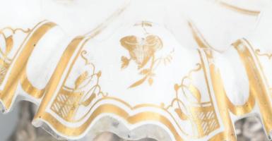 Ezüst (Ag) talpú, biedermeier kínáló, sérült talp, sérült üveg, inog, jelzett, töltött talp, m: 18 c...