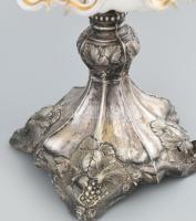 Ezüst (Ag) talpú, biedermeier kínáló, sérült talp, sérült üveg, inog, jelzett, töltött talp, m: 18 c...