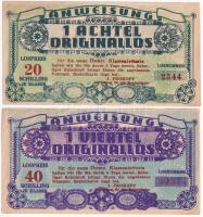 Ausztria ~1920. "Österr. Klassenlotterie" 1/8 és 1/4 sorsjegye (2xklf) T:II,II- folt Austria ~1920. "Österr. Klassenlotterie" 1/8 and 1/4 lottery tickets (2xdiff) C:XF,VF spot