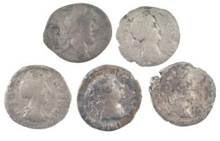 Római Birodalom 5db-os Ag Denár érmetétel a II-III. századból T:3,2- Roman Empire 5pcs Ag Denarius coin lot from the 2nd-3rd century C:F,VG
