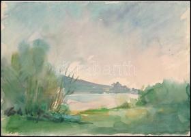 Csavlek András (1942-): Tópart, akvarell, papír, jelzés nélkül, 21×30 cm
