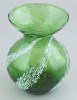 Lengyel Huta Laura zöld kristály váza, jelzés nélkül, hibátlan, m: 17,5 cm