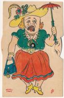 1940 Humoros mechanikus lap 8 különféle kiforgatható arccal / Humorous mechanical card