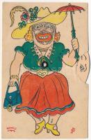 1940 Humoros mechanikus lap 8 különféle kiforgatható arccal / Humorous mechanical card