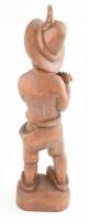 Jelzés nélkül: Furulyázó gyerek. Faragott, fa, kopásokkal, m: 40 cm