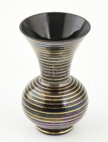 Német VEB Kunst -Glas retró schwartzglas retró, aranyozott váza, jelzés nélkül, hibátlan, m: 16,5 cm