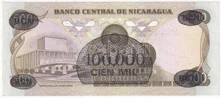 Nicaragua 1987 100.000C felülbélyegzés 500C bankjegyen T:I,I-
Nicaragua 1987. 100.000 Cordobas over...