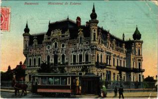 1913 Bucharest, Bukarest, Bucuresti, Bucuresci; Ministerul de Externe / Foreign Ministry, horse-drawn tram (tears)