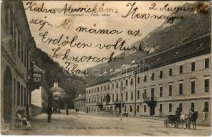 1904 Herkulesfürdő, Baile Herculane; Theresienhof / Teréz udvar. R. Krizsány kiadása / street view, spa (fa)