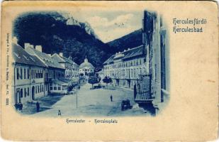 1899 (Vorläufer) Herkulesfürdő, Baile Herculane; Herkules tér / Herculesplatz / square, spa (kopott sarkak / worn corners)