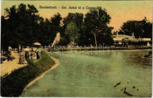 1914 Buziás-fürdő, Baile Buzias; Szent Antal tó a korzóval. Francz József kiadása / lake, promenade, spa (fl)
