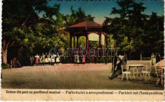 Buziás-fürdő, Baile Buzias; Vedere din parc cu pavilionul muzicei / Park részlet a zenepavilonnal / Parkteil mit Musikpavillon / park, music pavilion (fa)