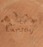 Karsay Judit (1945-): Tűz piros váza. Színes mázakkal festett kerámia, jelzett, hibátlan. m: 12 cm d...