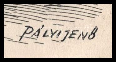 Pályi Jenő (1903-1953), 2 db rajz egy lapon: Horthy-karikatúra és Diósgyőr. Tus, kréta (Horthy-karik...