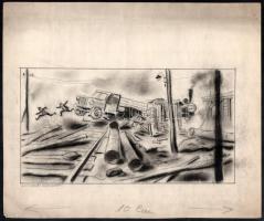 Pályi Jenő (1903-1953), 2 db rajz egy lapon: Horthy-karikatúra és Diósgyőr. Tus, kréta (Horthy-karik...