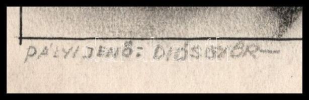 Pályi Jenő (1903-1953), 2 db rajz egy lapon: Horthy-karikatúra és Diósgyőr. Tus, kréta (Horthy-karik...