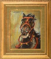 Benyovszky István (1898-1969): Lóportré. Olaj, karton, jelzett, dekoratív fakeretben, 25×20,5 cm