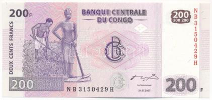 Kongó 2007. 200Fr T:I,I- Congo 2007. 200 Francs C:UNC,AU
