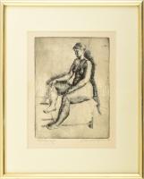 Ábrahám Rafael (1929-2014): Női akt. Rézkarc, papír. Jelzett. Próbanyomat. Üvegezett keretben. 17x13 cm