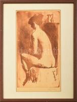 Ősz Dénes (1915-1980): : Női akt. Rézkarc, papír. Üvegezett fakeretben. 31x17,5 cm