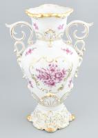 Hollóházi barokk váza. Részben kézzel festett, jelzett, minimális kopással, m: 35 cm