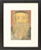 Kaszás István Viktor (1928-2015): Rabbi II. Gouache, ceruza, papír, jelzett, üvegezett fakeretben, 20x13 cm