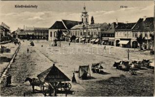 Kézdivásárhely, Targu Secuiesc; Fő tér, üres piac, Fejért, Alberti Albert, Boldizsár Imre üzlete, gyógyszertár. Turóczi István kiadása / main square, empty market, shops, pharmacy