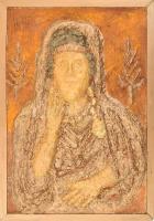 Indián ikon, relief szerű, festett papírmasé, keretben, jelzés nélkül, kopásokkal, 49x35 cm