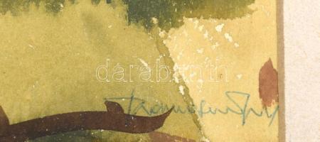 Szamosvári József (1931-): Dombos táj (Balatonfelvidék?). Akvarell, papír, jelzett, üvegezett fakere...