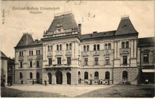 1907 Székelyudvarhely, Odorheiu Secuiesc; megyeház / county hall + SZÉKELYUDVARHELY-SEGESVÁR 134. vasúti mozgóposta (fl)