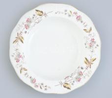 Antik Herendi / Óherendi virágmintás leveses tányér, jelzett, Des 78, kopásokkal, d: 23,5 cm