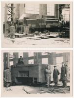Resica, Resita; Gőzmozdony gyár és CFR vonatok, belsők munkásokkal - 6 db eredeti fotó képeslap / Lo...