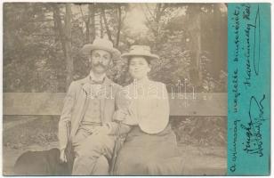 1903 Pozsony, Pressburg, Bratislava; szerelmespár a parkban / couple in the park. photo (EB)