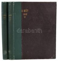 1902 A Hét c folyóirat teljes évfolyama két kötetben. Korabeli aranyozott egészvászon kötés